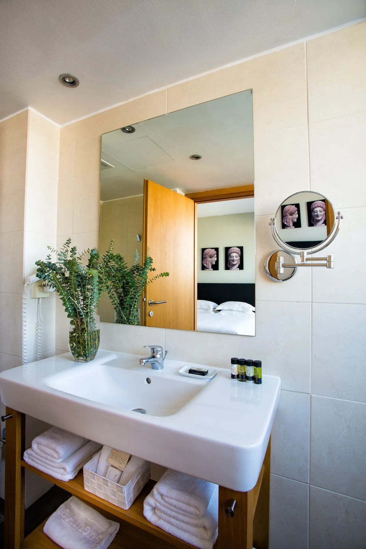 A guest bathroom at The Athens Gate Hotel