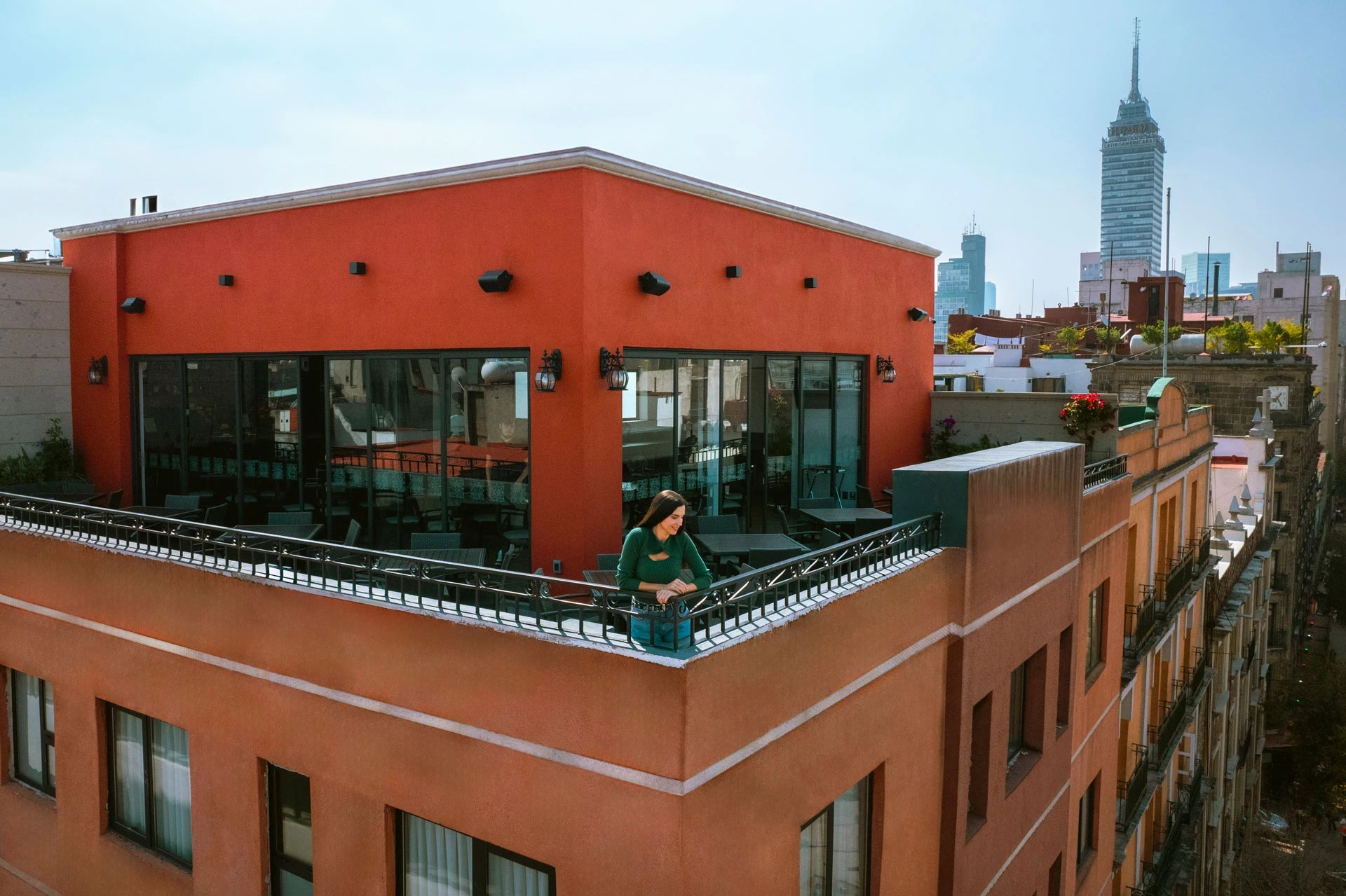 The view from the rooftop terrace at Hotel Canada Central, looking toward the Torre Latinoamericana