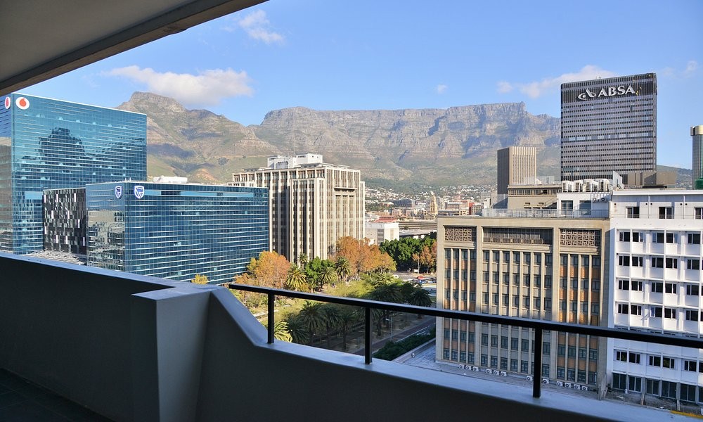 Table Mountain seen from a balcony at The Capetonian, above the city centre