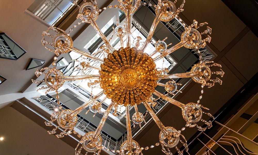 A crystal chandelier at Casa Malí by Dominion