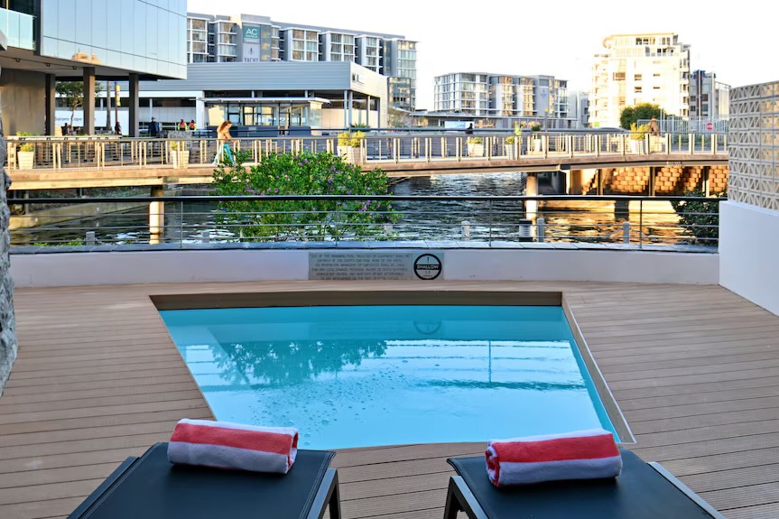 A small rooftop plunge pool overlooking the V&A Waterfront canal