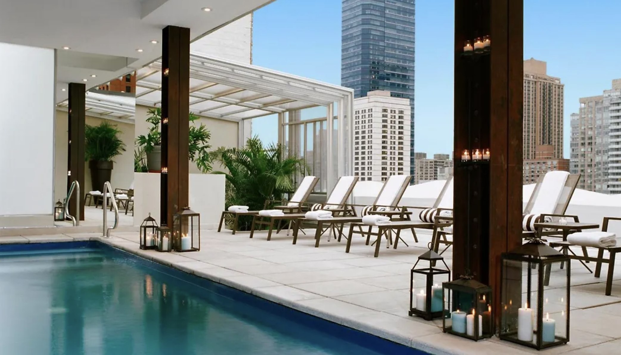 The Empire Hotel's rooftop pool overlooking the Manhattan skyline