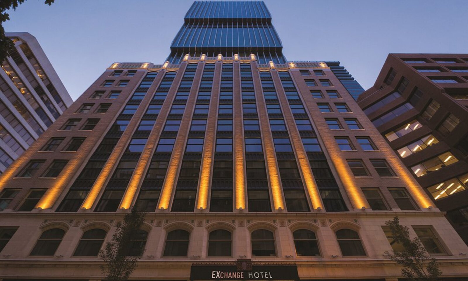 Exchange Hotel Vancouver at dusk