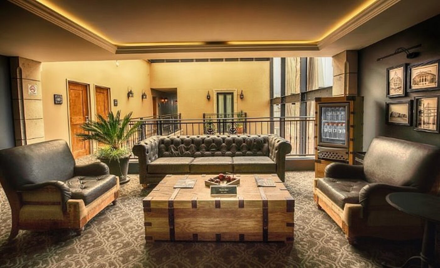 Lobby lounge with a living plant wall