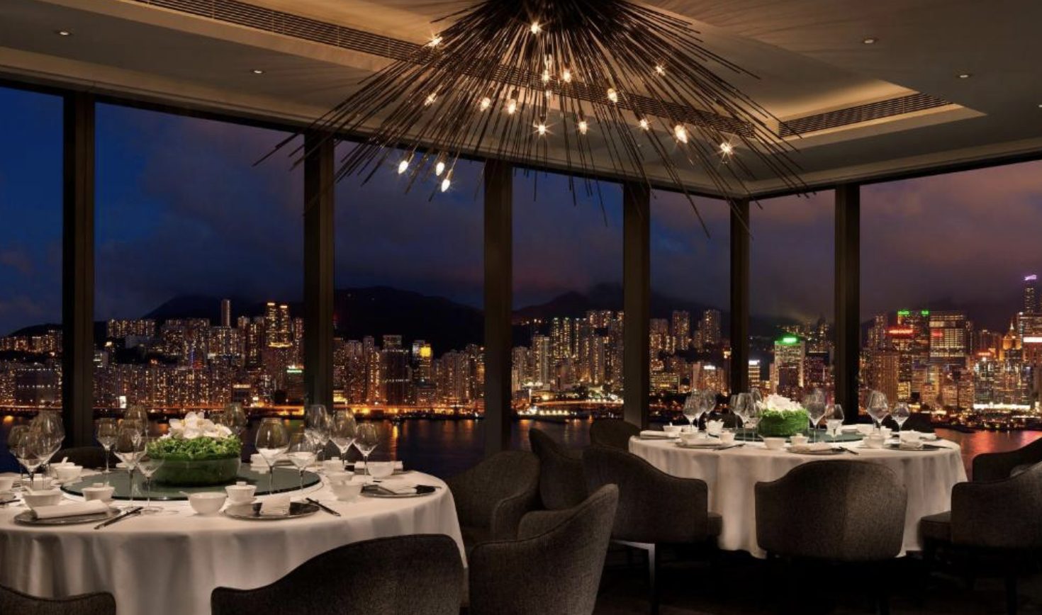 Above &amp; Beyond, the hotel's harbour-view Cantonese restaurant, beneath its starburst chandelier