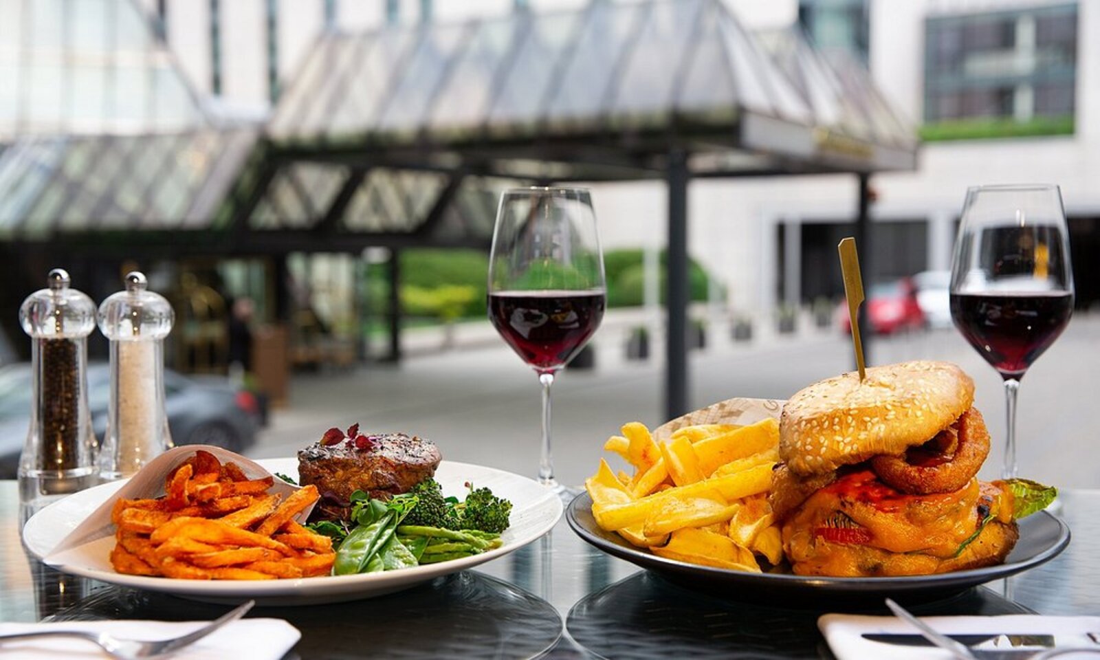 Fine dining restaurant with a Berlin skyline view
