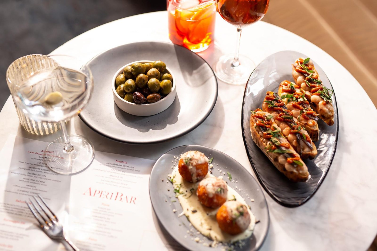 An aperitivo spread at AperiBar, the hotel's Italian cafe and bar