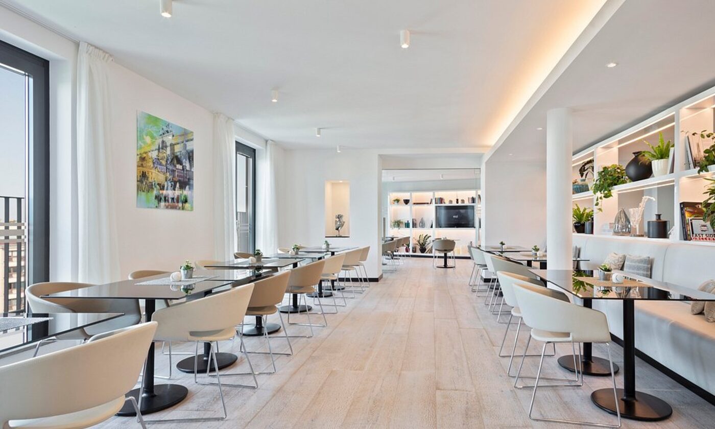 Bar and lounge with chandeliers